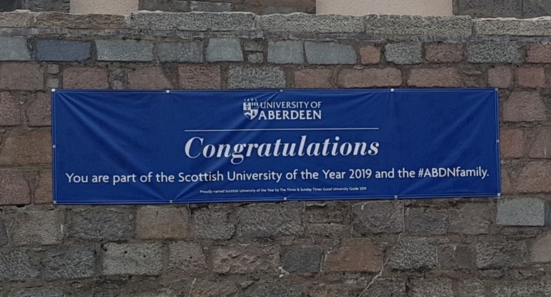 A banner celebrating the 2019 graduations