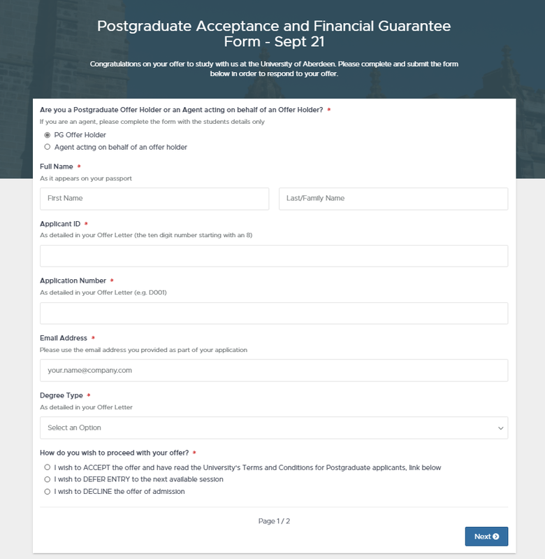 Postgraduate acceptance and financial garuantee form