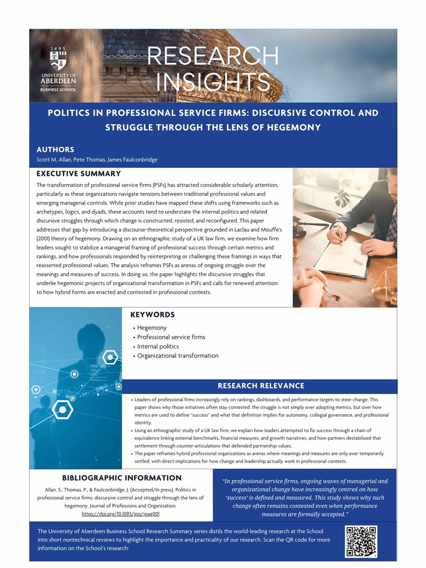 Dr Scott Allan in Journal of Professions and Organization (Mar 2026)