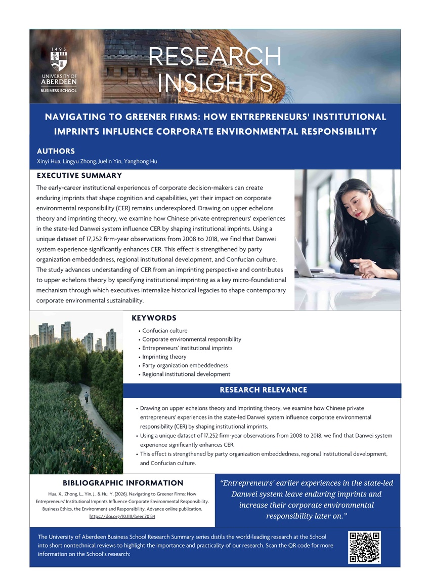Dr Yanghong Hu in Business Ethics, the Environment & Responsibility (Jul 2026)
