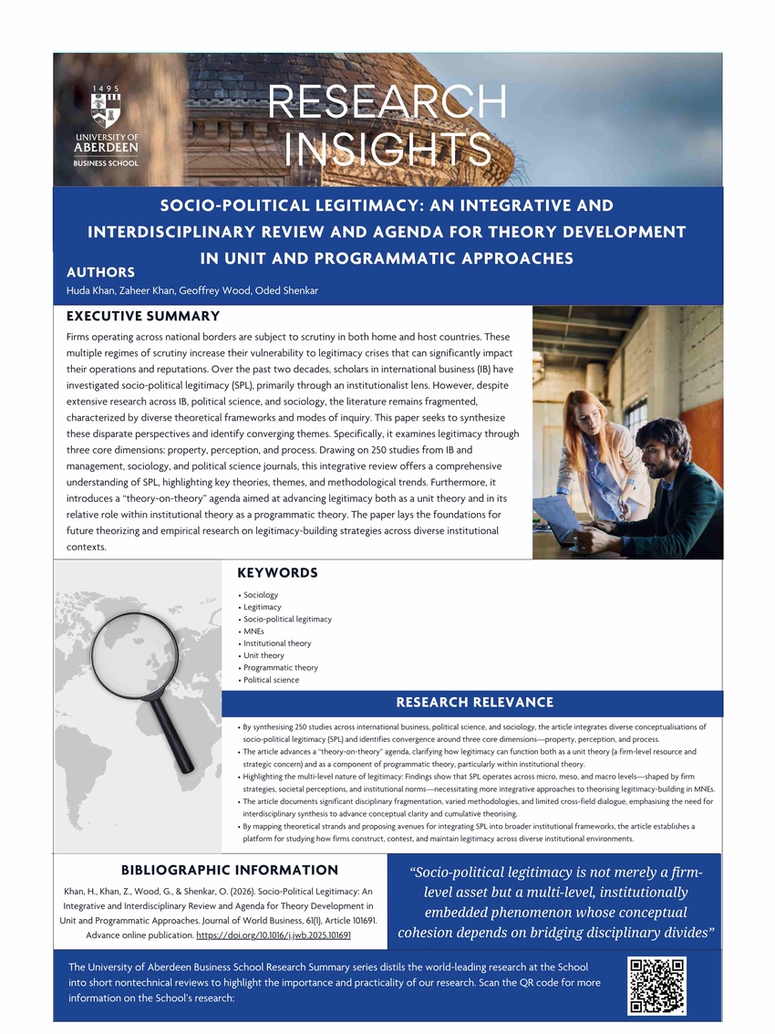 Dr Huda Khan and Prof. Zaheer Khan in Journal of World Business (Jan 2026)