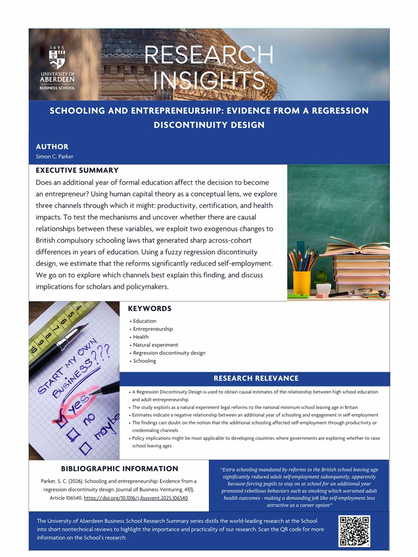 Prof. Simon Parker in Journal of Business Venturing (Jan 2026)