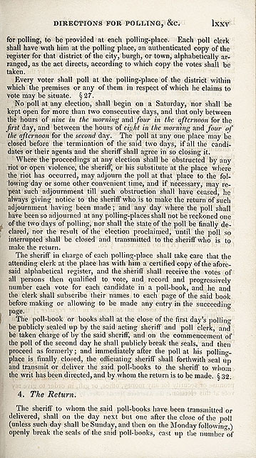 RAD002, Directions from The Reform Act for Scotland Relative to the arrangements for Polling, and procedure at Elections for Cities, Burghs, and Towns.