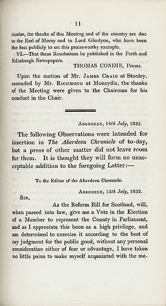 RAD004, Letter to the Aberdeen Chronicle about the forthcoming election in Aberdeenshire