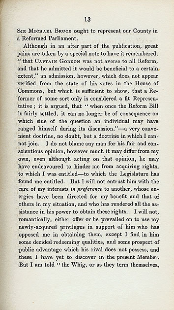 RAD004, Letter to the Aberdeen Chronicle about the forthcoming election in Aberdeenshire