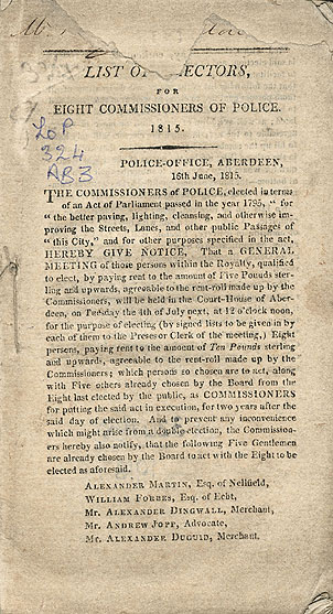 RAD027, List of Electors for Eight Commissioners of Police