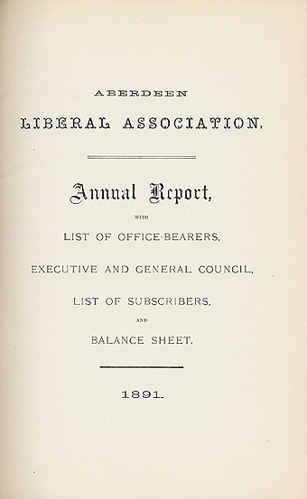 RAD029, Excerpts from Aberdeen Liberal Association Report of Annual Meeting 1891
