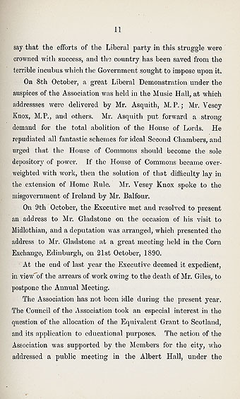 RAD029, Excerpts from Aberdeen Liberal Association Report of Annual Meeting 1891
