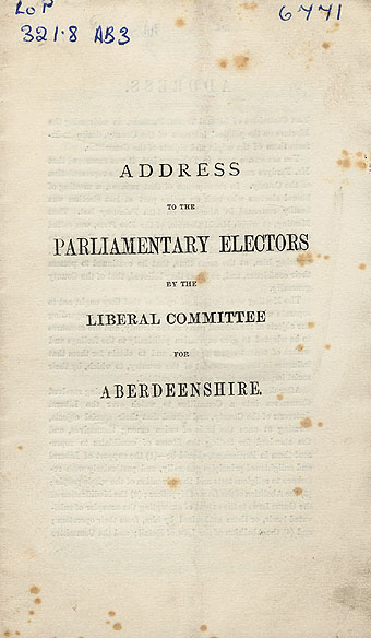 RAD044, Address to the parliamentary electors by the Liberal Committee for Aberdeenshire