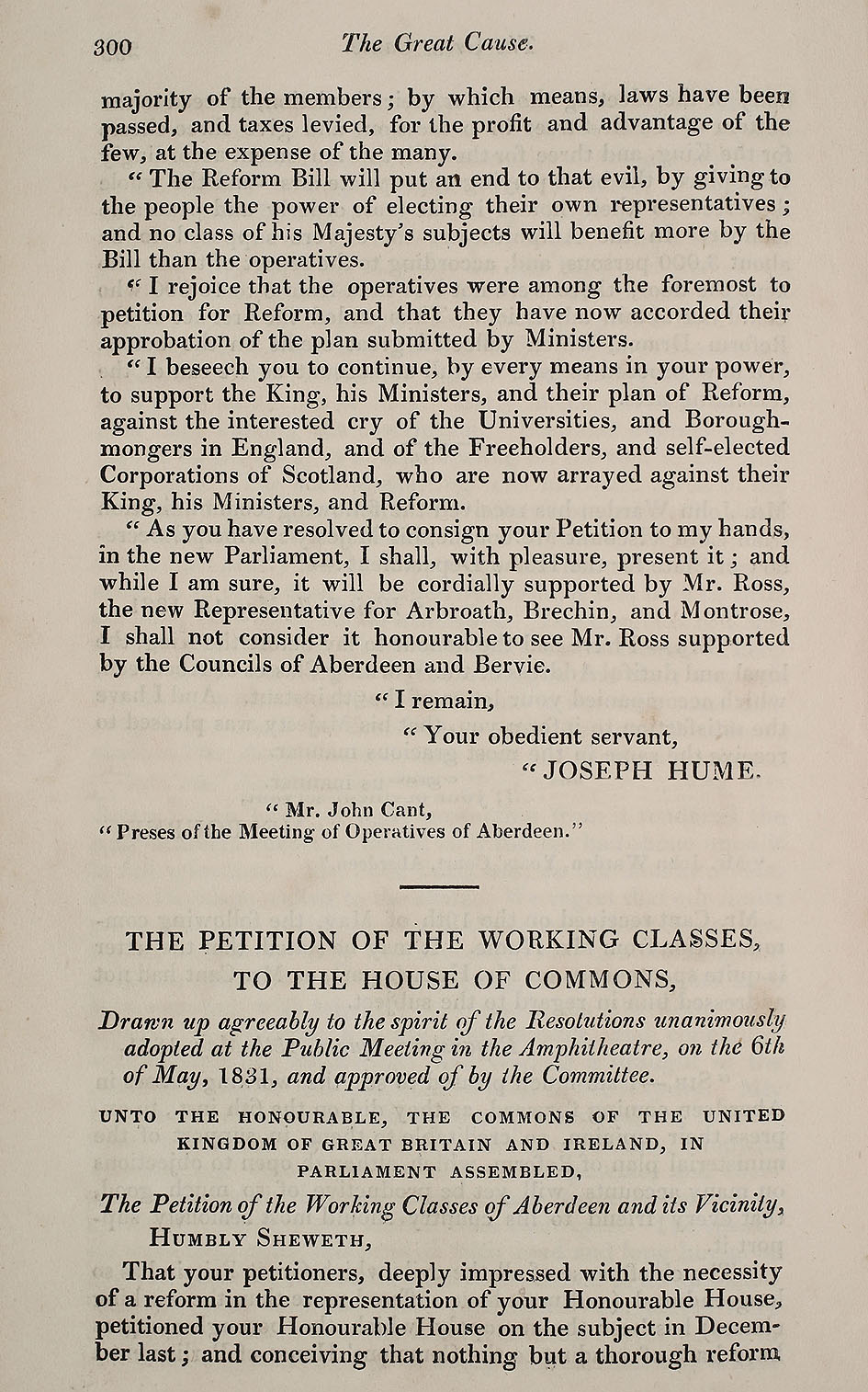 RAD095, The Petition of the Working Classes of Aberdeen and its Vicinity, to the House of Commons; Aberdeen County Election; Sir Michael Bruce's Dinner; Burgh Election; The Dinner