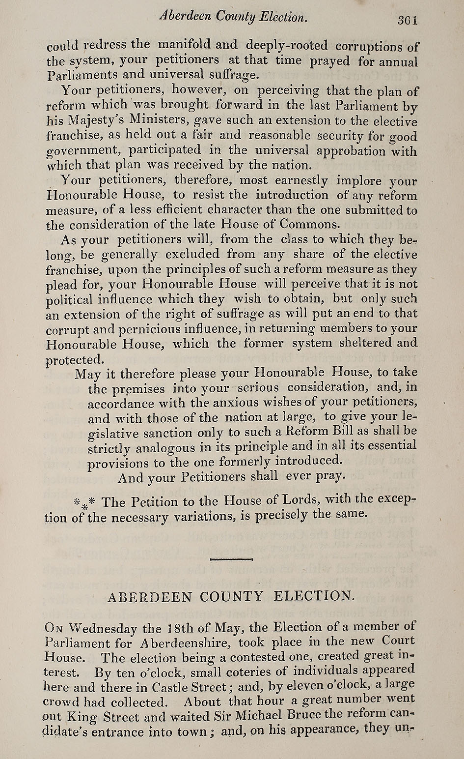 RAD095, The Petition of the Working Classes of Aberdeen and its Vicinity, to the House of Commons; Aberdeen County Election; Sir Michael Bruce's Dinner; Burgh Election; The Dinner