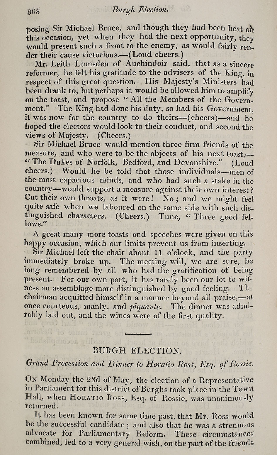 RAD095, The Petition of the Working Classes of Aberdeen and its Vicinity, to the House of Commons; Aberdeen County Election; Sir Michael Bruce's Dinner; Burgh Election; The Dinner