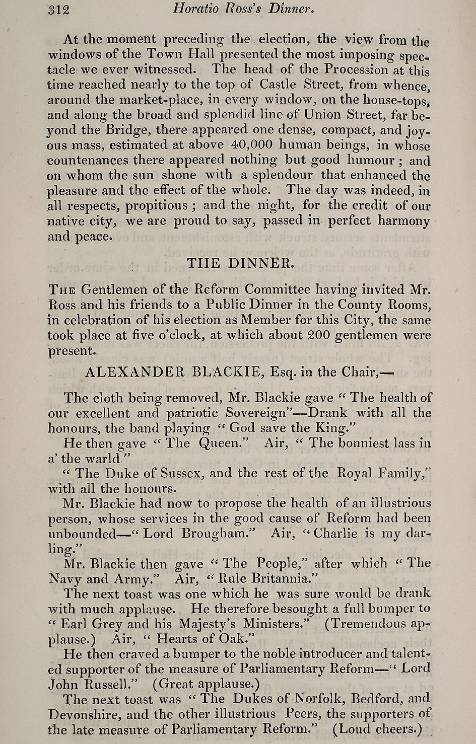 RAD095, The Petition of the Working Classes of Aberdeen and its Vicinity, to the House of Commons; Aberdeen County Election; Sir Michael Bruce's Dinner; Burgh Election; The Dinner