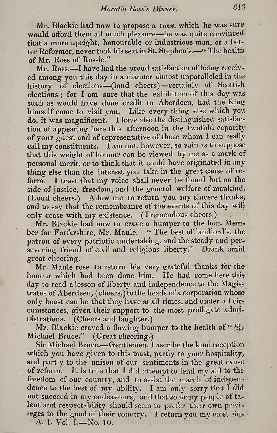 RAD095, The Petition of the Working Classes of Aberdeen and its Vicinity, to the House of Commons; Aberdeen County Election; Sir Michael Bruce's Dinner; Burgh Election; The Dinner