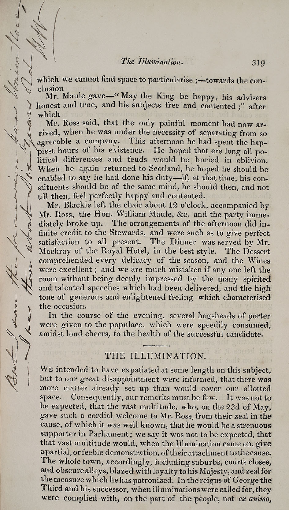 RAD095, The Petition of the Working Classes of Aberdeen and its Vicinity, to the House of Commons; Aberdeen County Election; Sir Michael Bruce's Dinner; Burgh Election; The Dinner