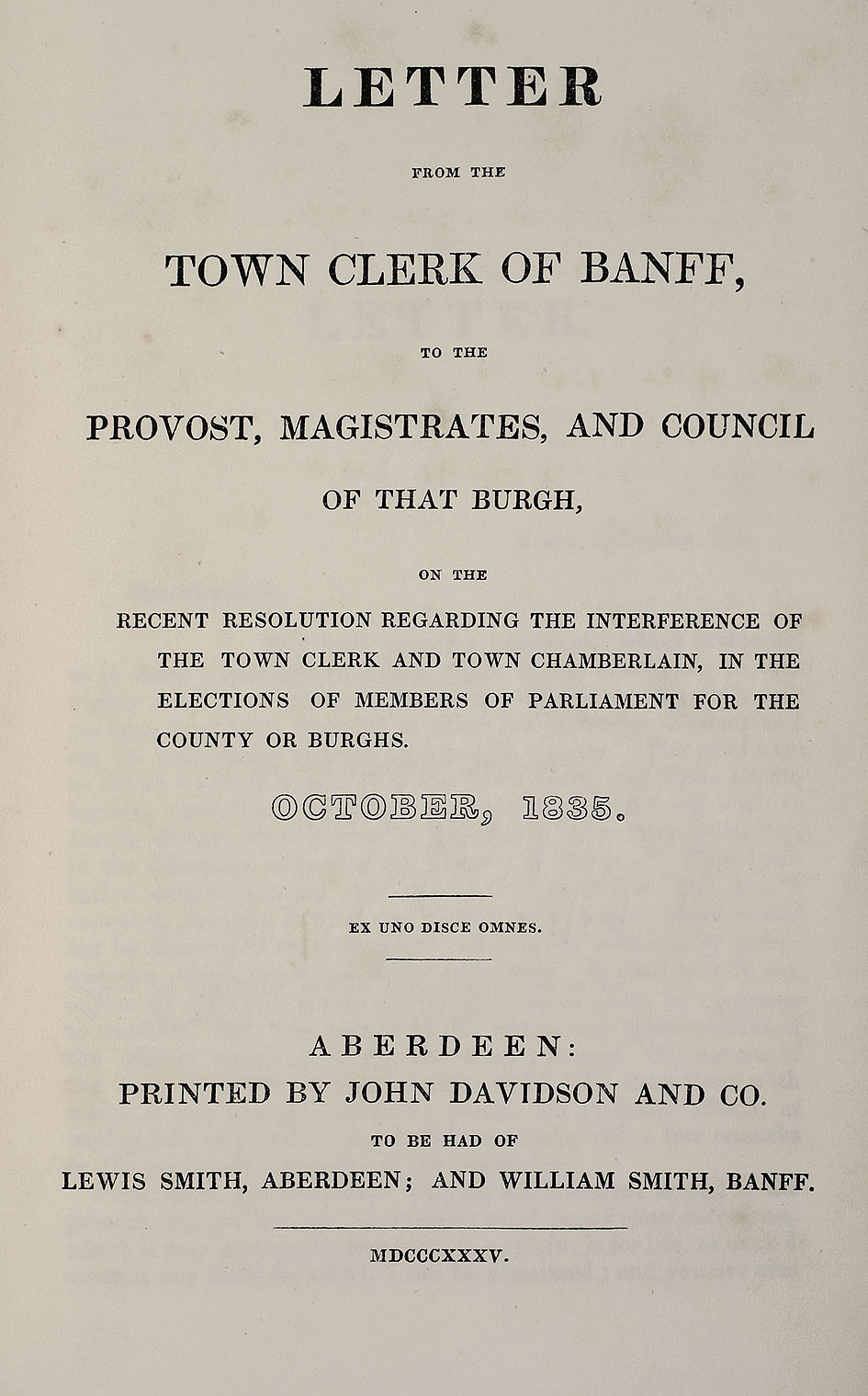 RAD097, Letter from the Town Clerk of Banff to the Provost, Magistrates, and Council of that Burgh