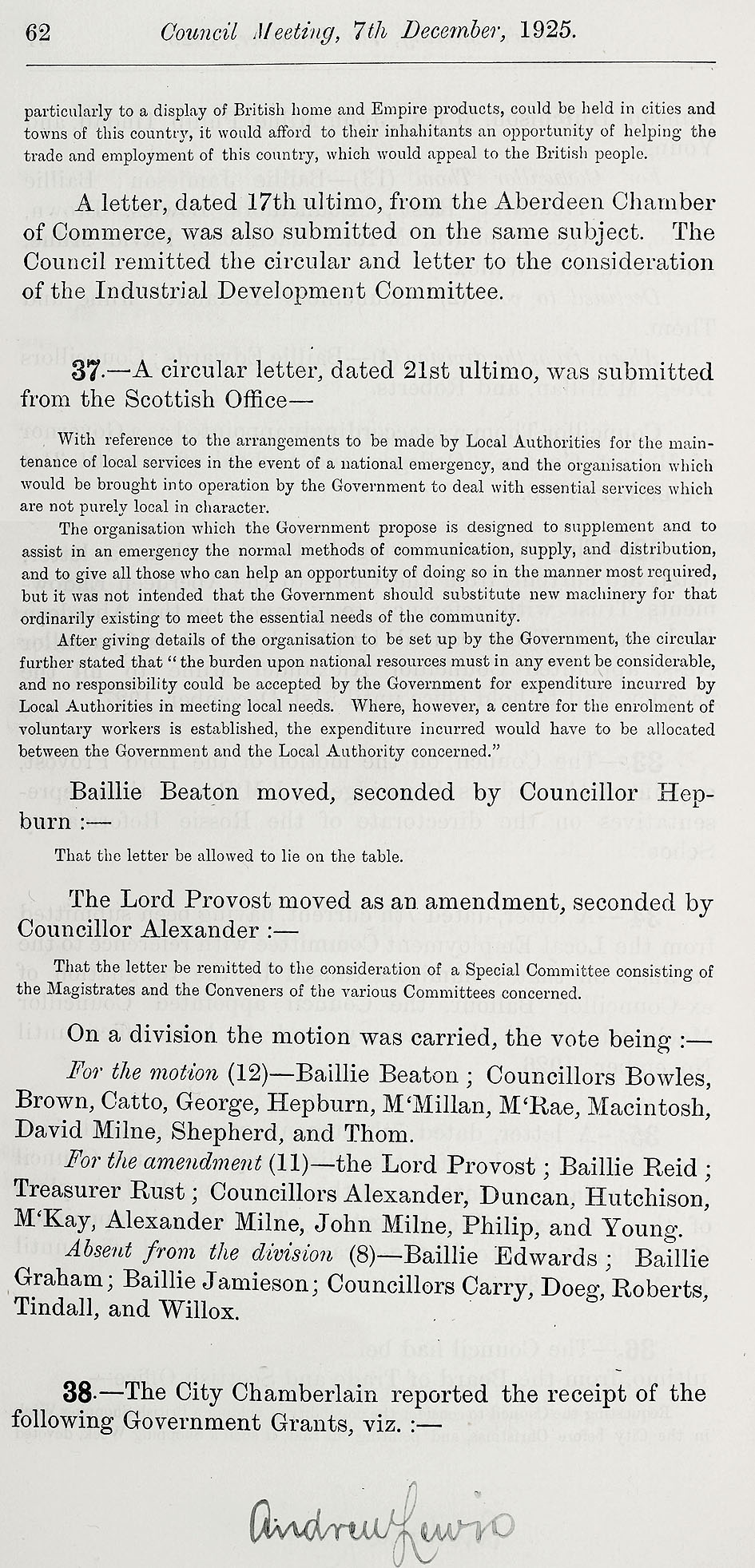 RAD098, Excerpts from Aberdeen City Council meetings relating to the General Strike.