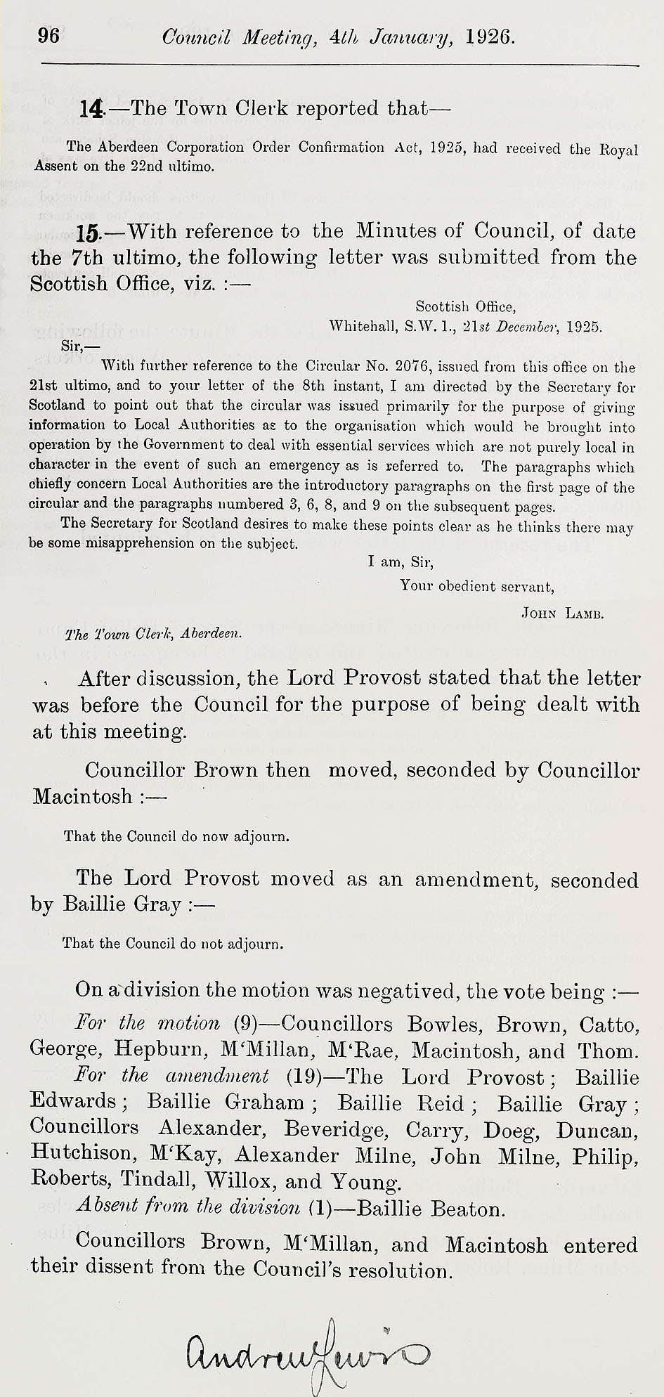 RAD098, Excerpts from Aberdeen City Council meetings relating to the General Strike.