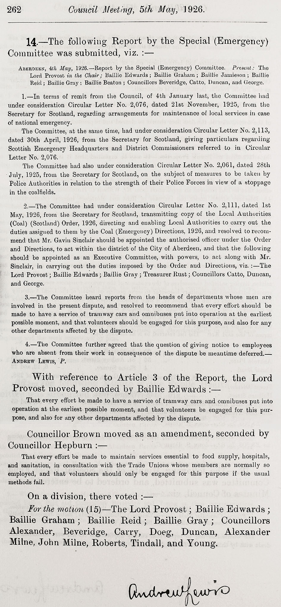 RAD098, Excerpts from Aberdeen City Council meetings relating to the General Strike.