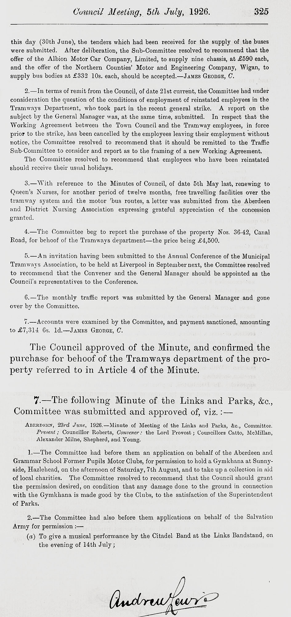 RAD098, Excerpts from Aberdeen City Council meetings relating to the General Strike.