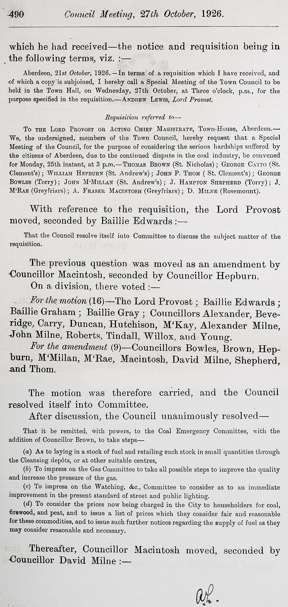 RAD098, Excerpts from Aberdeen City Council meetings relating to the General Strike.