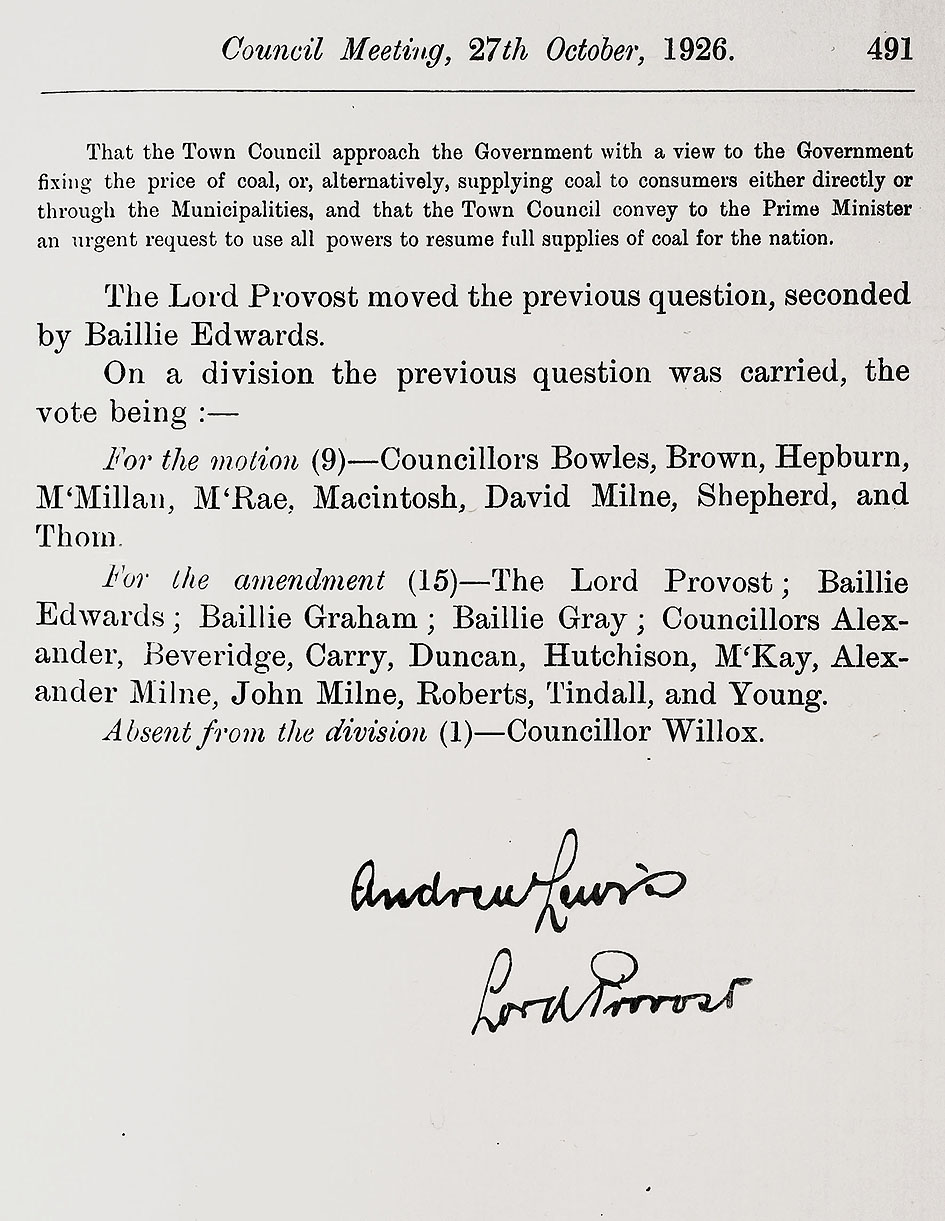 RAD098, Excerpts from Aberdeen City Council meetings relating to the General Strike.