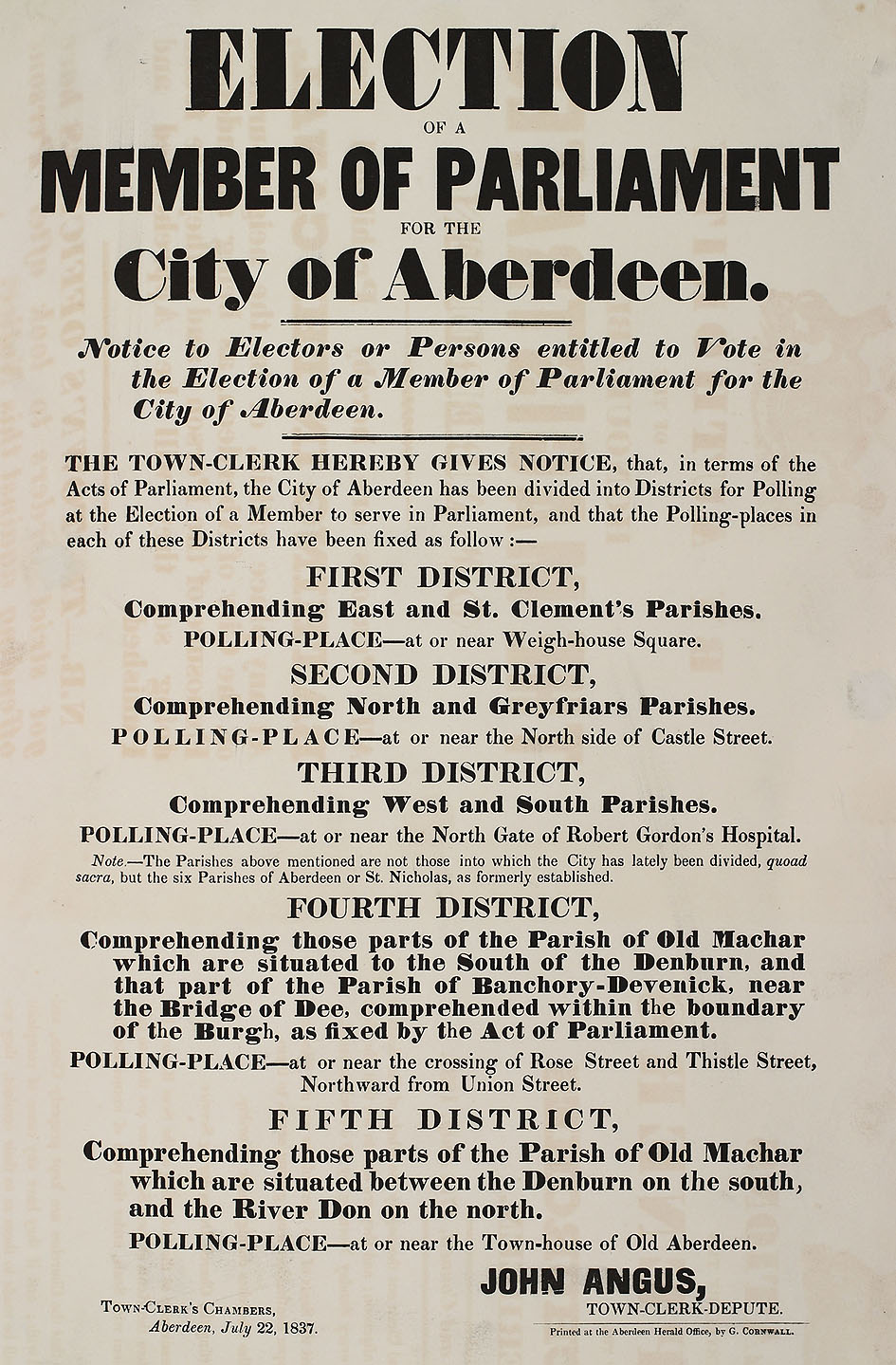 RAD109, Election of a Member of Parliament for the City of Aberdeen