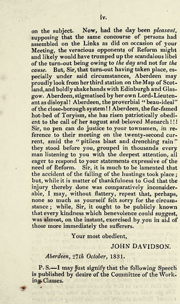RAD125, The Speech of John Davidson, Writer in Aberdeen, intended to be delivered by him at the Great Reform Meeting held on the Broad-Hill of the Links