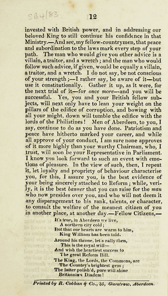 RAD125, The Speech of John Davidson, Writer in Aberdeen, intended to be delivered by him at the Great Reform Meeting held on the Broad-Hill of the Links