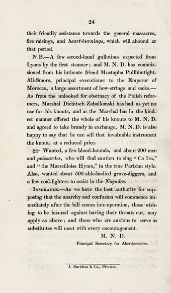 RAD126, Letter to Freeholders, Justices of Peace and Commissioners of Supply for the County of Aberdeen, on the Constitution of their late meeting, their speeches and resolutions. By a Most Notorious Demagogue