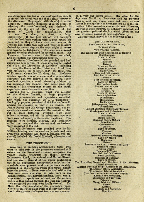 RAD132, The Reform Demonstration in Aberdeen. Description of the Procession and report of speeches at the Great Mass Meeting on the Links