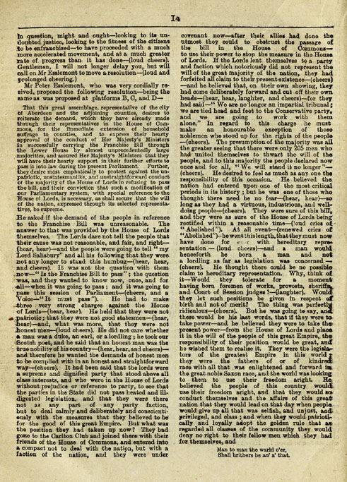 RAD132, The Reform Demonstration in Aberdeen. Description of the Procession and report of speeches at the Great Mass Meeting on the Links