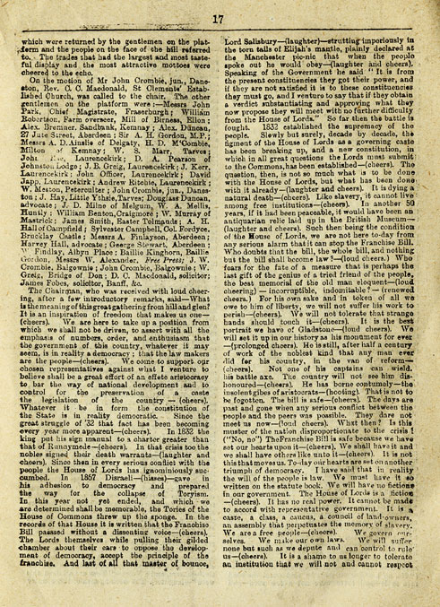 RAD132, The Reform Demonstration in Aberdeen. Description of the Procession and report of speeches at the Great Mass Meeting on the Links