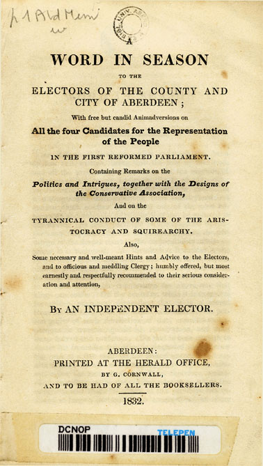 RAD134, A Word in Season to the Electors of the County and City of Aberdeen