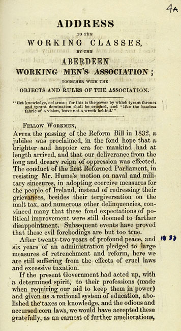 RAD135, Address to the Working Classes by the Aberdeen Working Men's Association