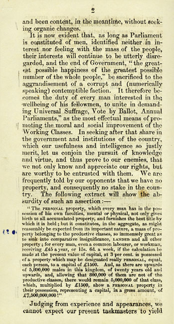 RAD135, Address to the Working Classes by the Aberdeen Working Men's Association