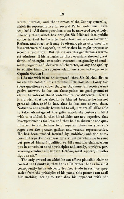 RAD140, Remarks on the Principles of the Opposing Candidates for the representation of Aberdeenshire