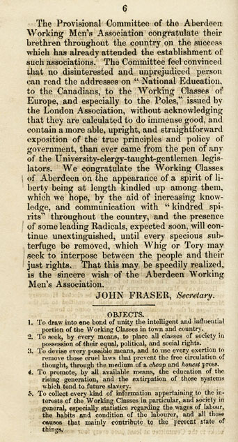 RAD143, Address to the Working Classes by the Aberdeen Working Men's Association