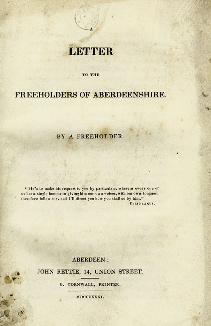 RAD146, Letter to the Freeholders of Aberdeenshire