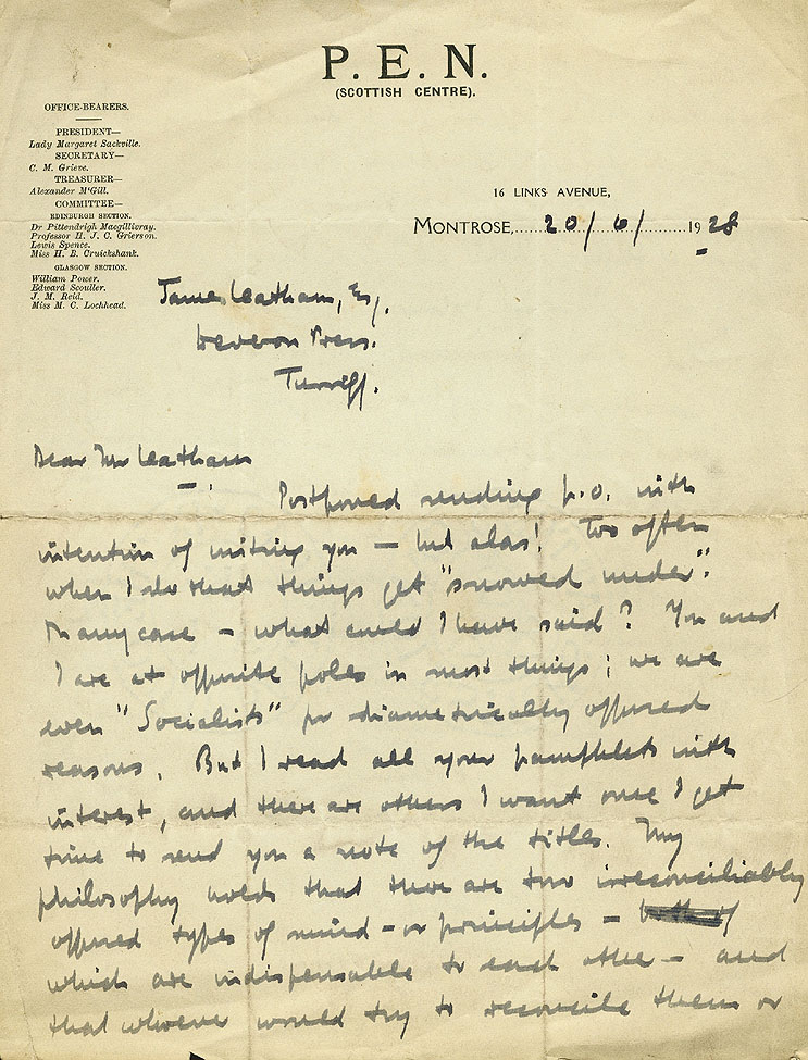 RAD173, Letter from C M Grieve to James Leatham