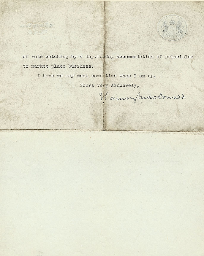 RAD176, Letter from J. Ramsay MacDonald to James Leatham