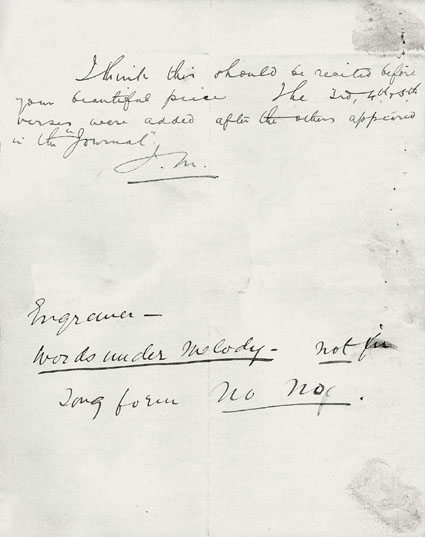 Note from James Mackintosh to Skinner, and Skinner to engraver re verses for The Valley of Silence