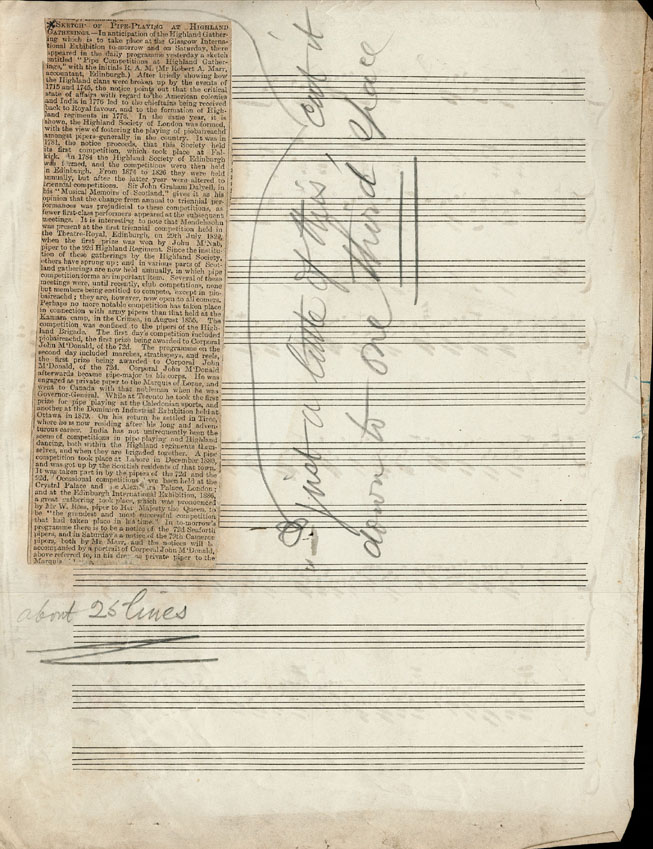 Newspaper clipping: SKetch of Pipe-Playing at Highland Gatherings