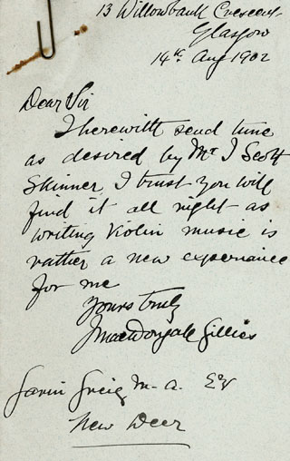 Letter from J MacDougall Gilles to Gavin Greig