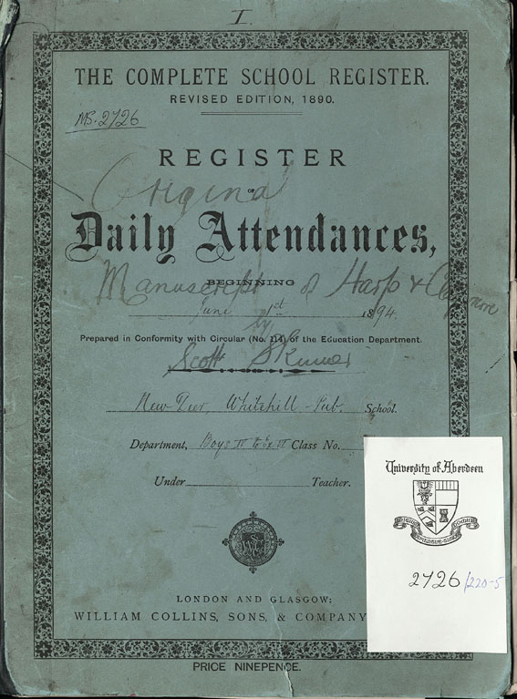 Register for Whitehills Primary School, 1894