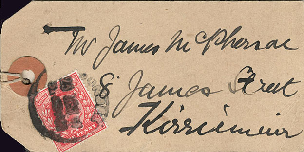 Addressed label attached to Gladstone