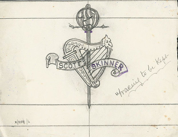 Pencil drawing for badge for James Scott Skinner
