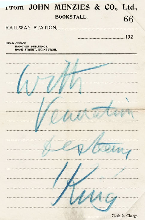 Note to David Waterson from James Scott Skinner