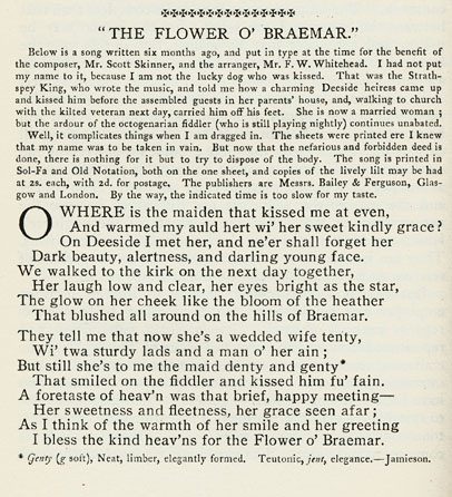 The Flower o' Braemar - lyrics and explanation