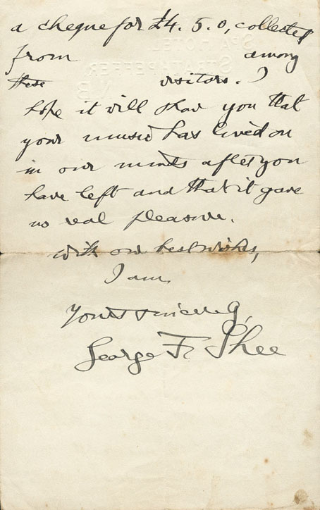 Letter from George F Shee to Scott Skinner - p2